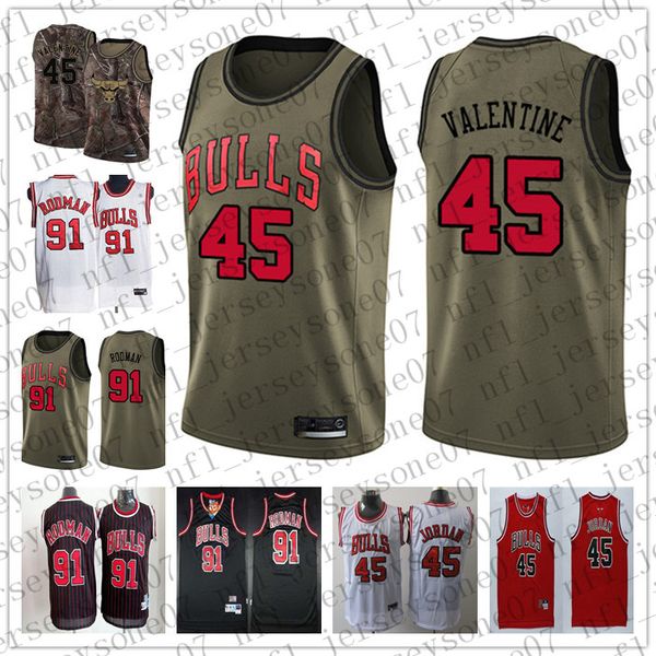 

пользовательские мужские youthchicagobulls45 дензел валентина 91 деннис родман красный белый throwback баскетбол editionnbajersey, Black