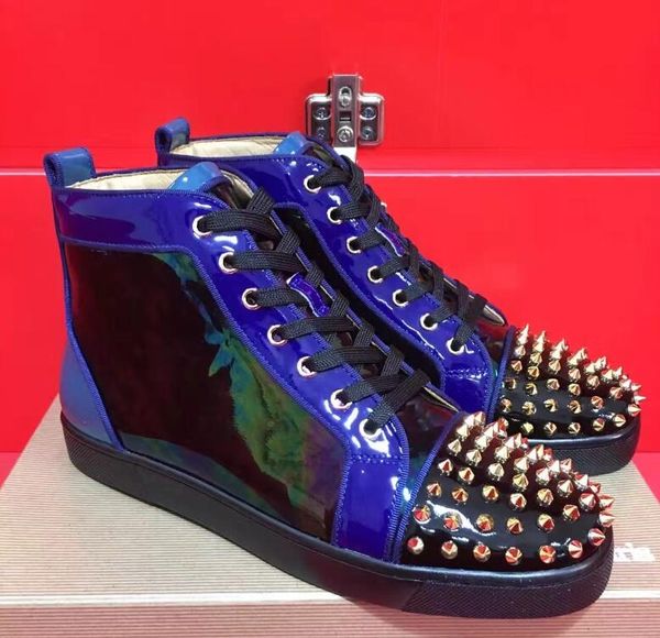 

graffiti spikes high red bottom pik pik studded sneakers shoes women men luxury designer flat casual red sole autumn winter casual, Black
