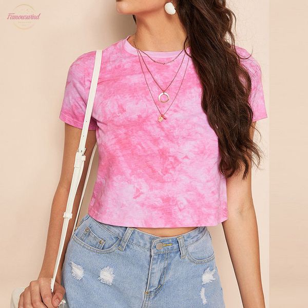 

harajuku fashion women casual tee shirt summer cotton o-neck short sleeve tie-dye print short crop casual koszulki damskie, White