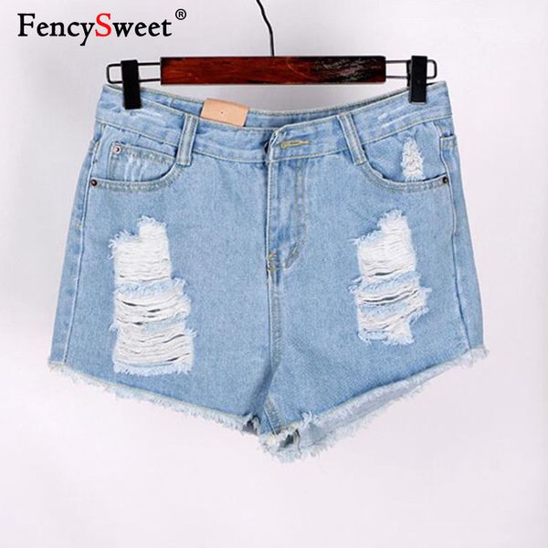 

fencysweet summer ripped hole denim women shorts high waist s-2xl vintage casual fringe plus size jeans shorts feminino, White;black