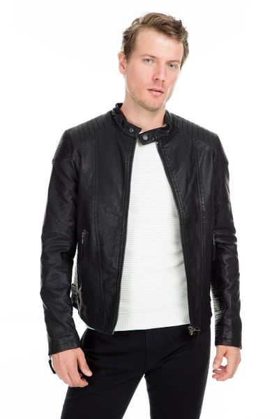

pique faux leather coat male coat gaitano19, Black