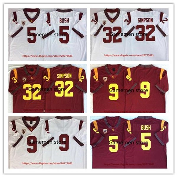 

2020 usc трояны 32 oj simpson 5 реджи буш vintage джерси 14 sam darnold 9 kedon slovis 43 трой polamalu сшиты футбол джерси, Black