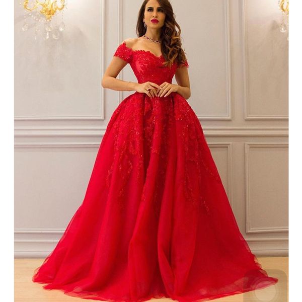 

yousef aljasmi evening dress overskirts middle east style off the shoulder appliques long formal dresses evening wear for women robe cristal, Black;red
