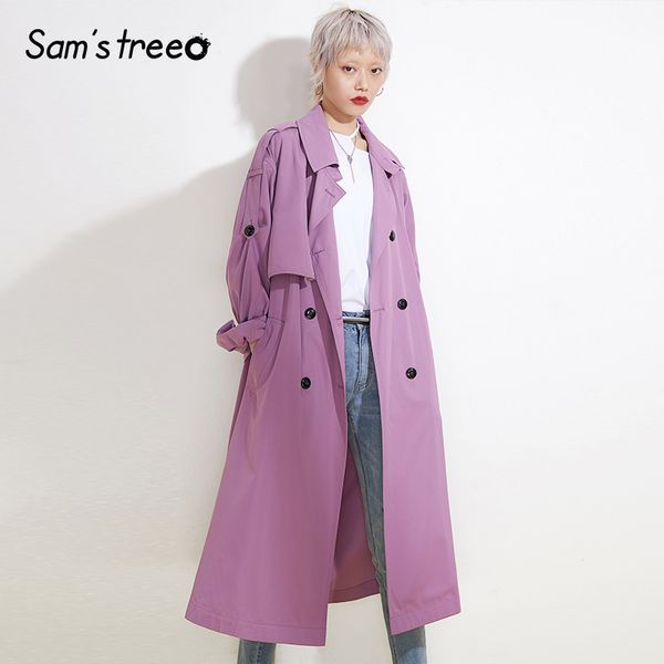 

women spring basic trench coats long wide-waisted pink turn-doen collar coats outerwear office lady trenchs with waistband belt, Tan;black