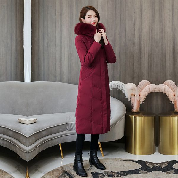 

down jacket women's 2019 new style mid-length over-the-knee hooded thick warm large size slim fit-style coat middle-aged women d, Blue;black