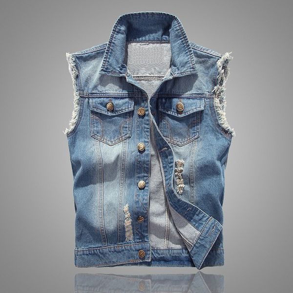 

autumn fashion men's vest korean style slim fit sleeveless destroyed ripped denim jackets men punk style hip hop denim vest men, Black;white
