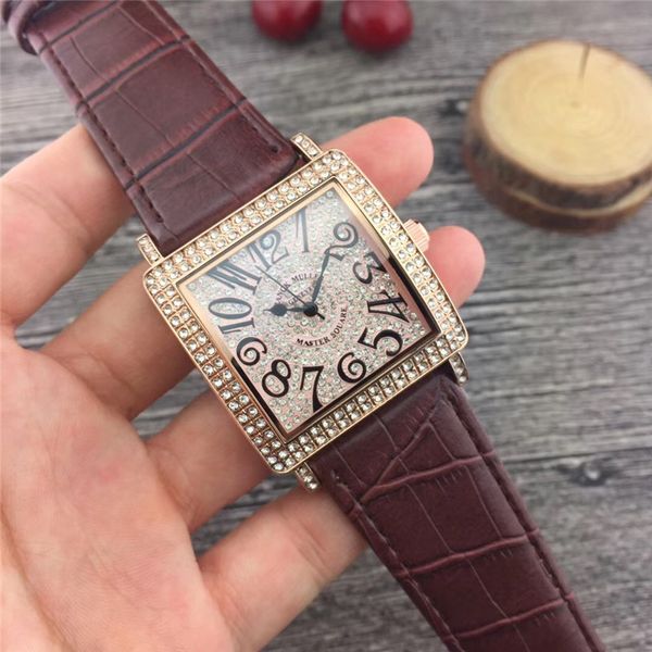 

full diamond design new women watch brand leather design fm luxury woman wristwatch lady montre femme, Slivery;brown