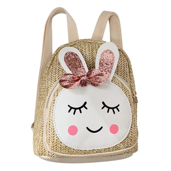 

девушки выдалбливают соломенное плетение рюкзак личность мультфильм регулируемая маленькая сумка на плечах начальная школа сумка a40