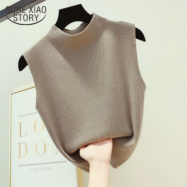 

2020 summer fashion slim fit bottoming knitted vest women turtleneck shirts solid simple sleeveless ice silk tank 9703, White