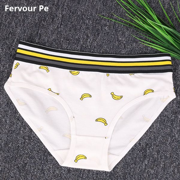 

fervour pe woman cotton underwear stretch women panties neutral briefs cartoon banana print plus size -2xl a19035-2, Black;pink