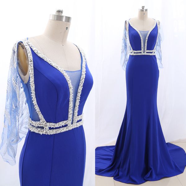 

macloth blue mermaid o neck floor-length long crystal tulle prom dresses dress  269194 clearance, White;black