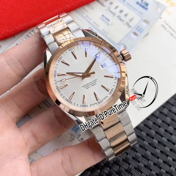 

aqua terra 150m miyota 8215 автоматические мужские часы двухцветный розовое золото белый текстурированный циферблат стальной браслет 220.10, Slivery;brown