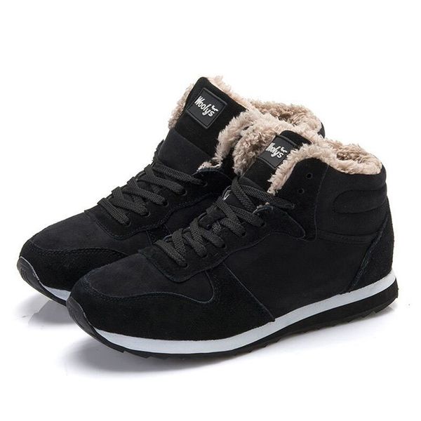 

men winter shoes tide fashion solid color snow boots plush inside antiskid bottom keep warm waterproof ski boots, Black