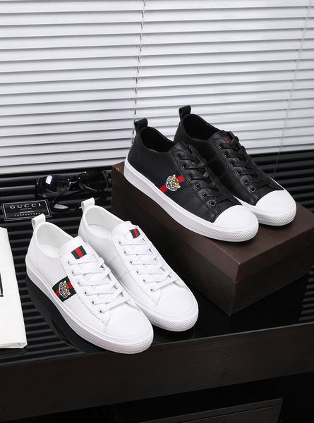 

new style high-end luxury men's casual sports jogging shoes fashion design brand platform leather upper tiger head pattern, Black