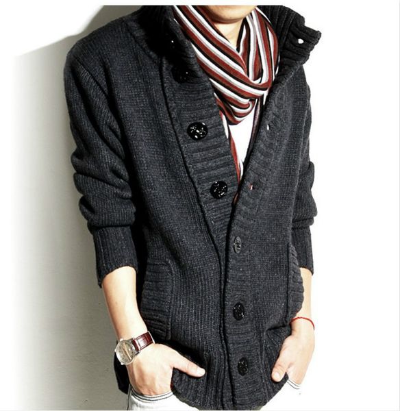 

autumn designer men sweater fashion men's cardigan winter sweater single breasted men cardigans knitwear casual warm 4 colors size -2x, White;black