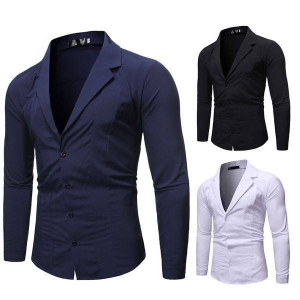

men's dress shirts shirt long sleeve solid simple button cardigan casual slim fit fashion clothes black white, White;black
