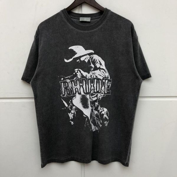 

летний стиль rhude тройники faded с коротким рукавом футболка мужчины женщины hiphop омывается крупногабаритные тенниска mens, White;black