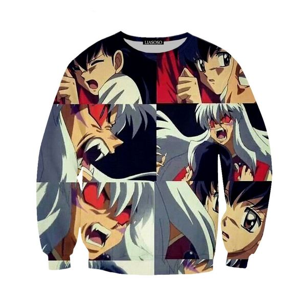 

новейшие модные женские / мужские японские аниме inuyasha funny 3d print harajuku повседневная толстовка с круглым вырезом плюс размер b0101, Black