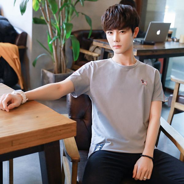 

дизайнер мужской круглый воротник сплошной цвет тонкие молодые с короткими рукавами кассиров мужчин, White;black