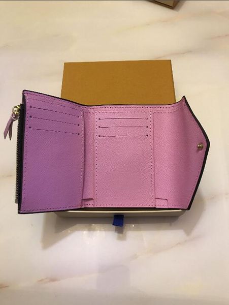 

women luxury leather multicolor woman short fold wallet card holder classic zipper pocket victorine+ boxes, Brown;gray