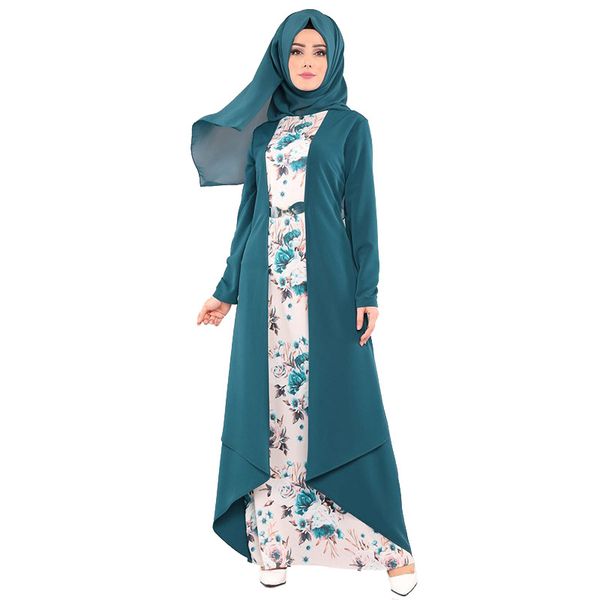 

летнее платье ближний восток мода мусульманская printed длинное платье с длинным рукавом вокруг шеи тонкий дышащий robe arab dubai женские, Red