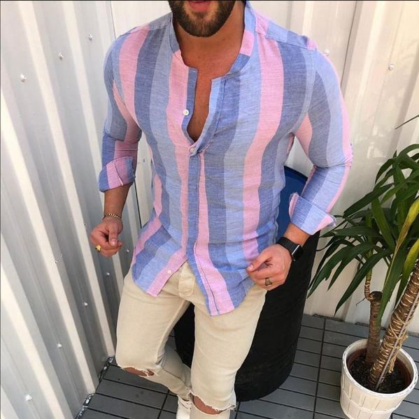 

2020 new long sleeve shirt men clothes casual slim fit stripes shirts mens fashion spring autumn shirt camisa masculina, White;black