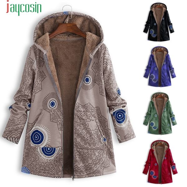 

jaycosin jackets plus size women vintage floral pattern outwear coats warm windproof women hooded clothes oversize cover up 09, Black;brown