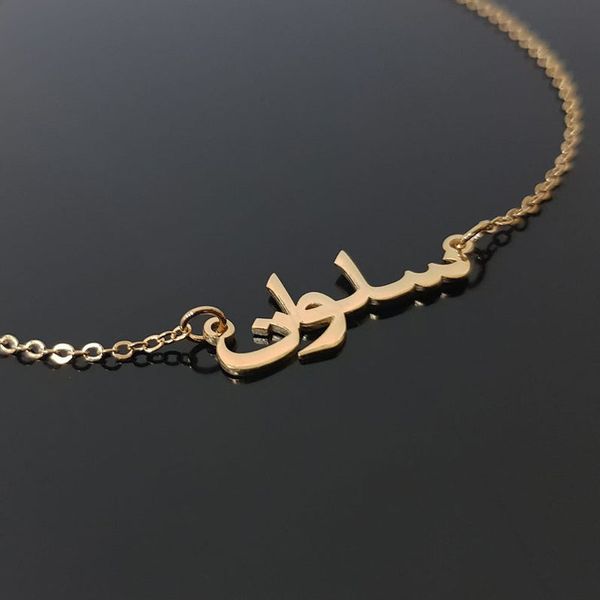 

custom arabic name necklaces women personalized jewelry stainless steel rose gold letter necklace friend gifts bijoux femme, Silver