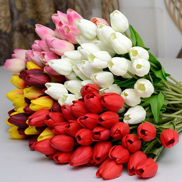 Оптово-красивый латекс Real Touch Искусственный Шелковый тюльпан Цветок Свадебный Букет Домашний Декор 6QDR
