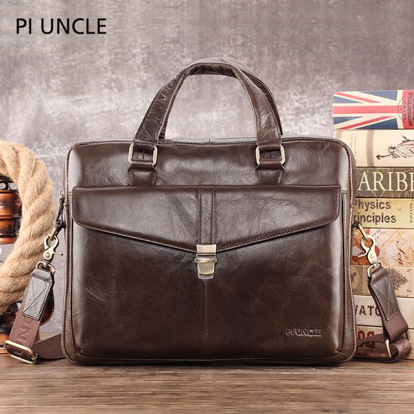 

vintage genuine leather men's briefcase business computer bag messenger bags mens shoulder bag postman male handbags with lock