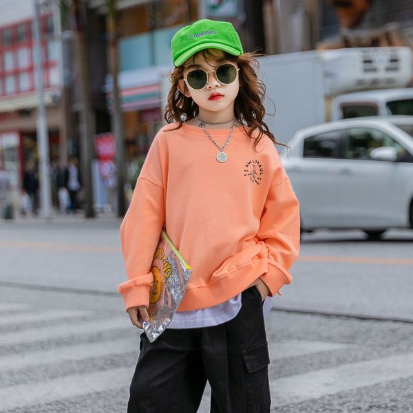 

2020 spring korean-style letter girls shirt teen girls fake two-piece shirt children loose casual for baby girls, #8565, Black