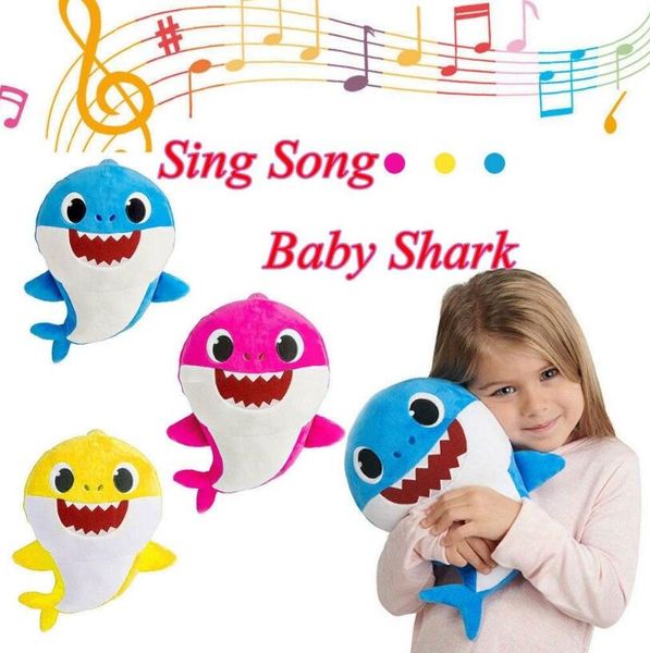 

Light mu ic baby hark 30cm cute animal plu h baby toy inging ong children led doll novelty item