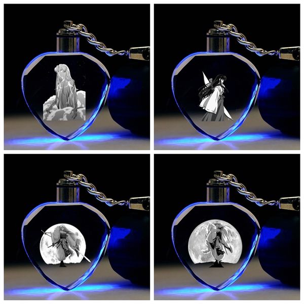 

cosaner inuyasha role heart-shaped anime led key chains keyring crystal toy keychain light keyholder gifts, Silver
