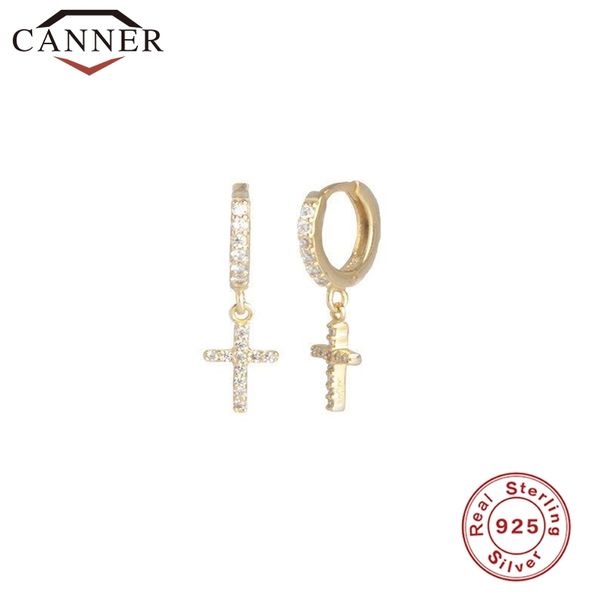 

real 100% 925 sterling silver hoop earrings for women geometric cross dangling earrings cross zircon gold silver color earrings