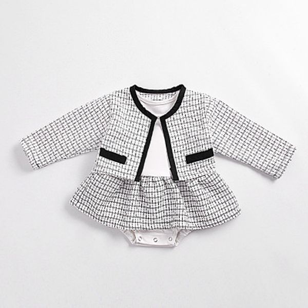 

new spring girls knitting crochet plaid cardigan and long sleeve ruffles rompers sweet toddler costume clothes, White
