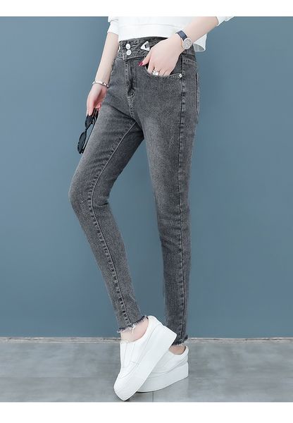 

gray high waist jeans fashion ladies' pants in the spring, Blue