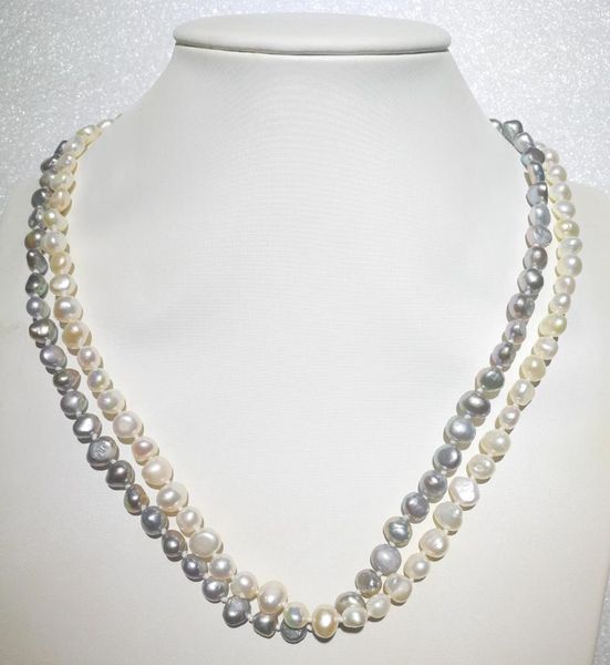

2 rows 9mm white gray baroque pearl necklace natural freshwater pearl women jewelry 35cm-43cm 15-17, Silver