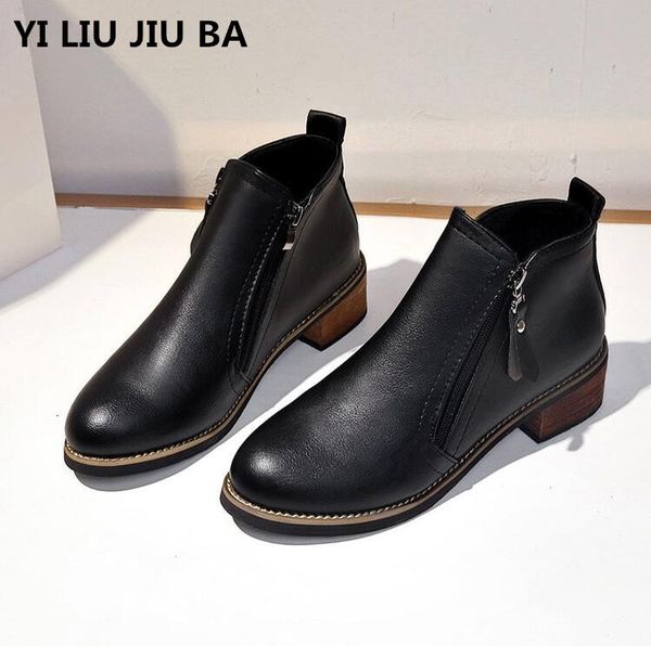 

spring autumn women shoes high heels ankle shoes female block mid heels casual shoes women zapatos mujer plus size 35-40 *179, Black