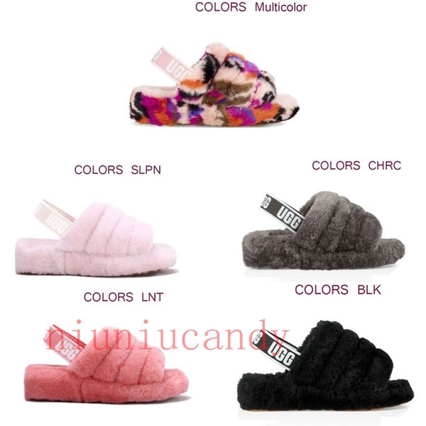 

2020 kids men women furry slippers australia fluff yeah mulitcolor slide designer uggs pantoufle casual fashion sandals fur slides s, Black