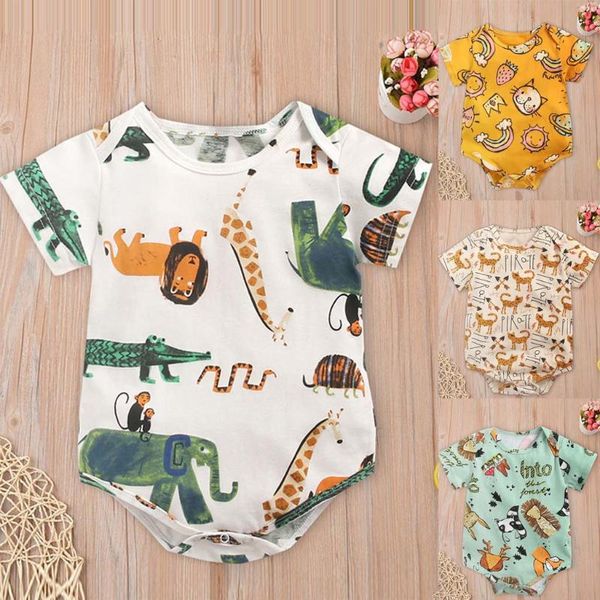 

2020 baby bodysuit boy girl summer baby bodysuit short sleeve cartoon print romper jumpsuit outfits meisje kleding t5, Blue