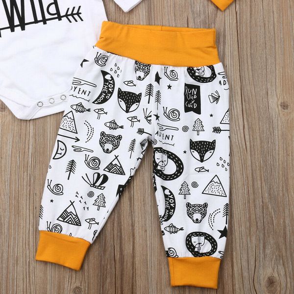 

0-18m autumn newborn baby boy clothes long sleeve wild romper+animal print pants hat outfit fall set clothing, White