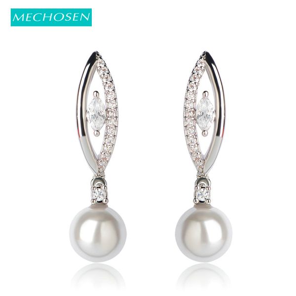 

mechosen simulated pearl drop earrings for women bridal wedding party silver color brinco pendiente mujer cubic zirconia