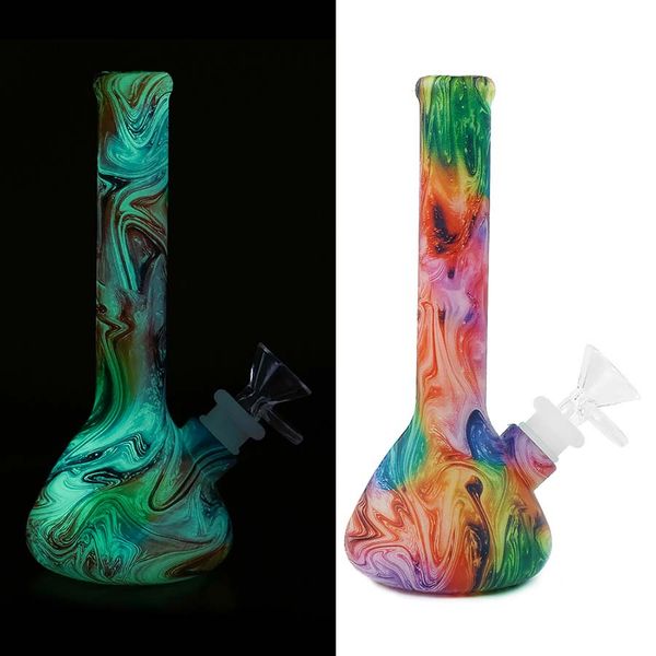 7.5inch taça Bong cachimbos tubo de água de incandescência o silicone escuro bong com tigela de vidro inquebrável quente vender