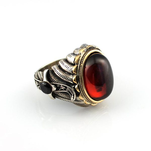 

925 sterling silver ring for men with red zircon stone, Golden;silver