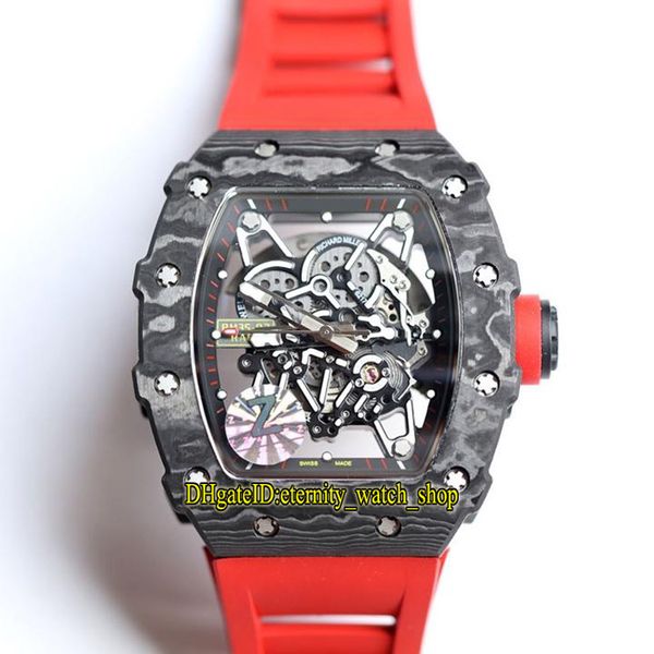 

16 colors rm35-02 skeleton dial ntpt all carbon fiber pattern case japan nh automatic rm 35-02 mens watch red rubber strap sport watches, Slivery;brown