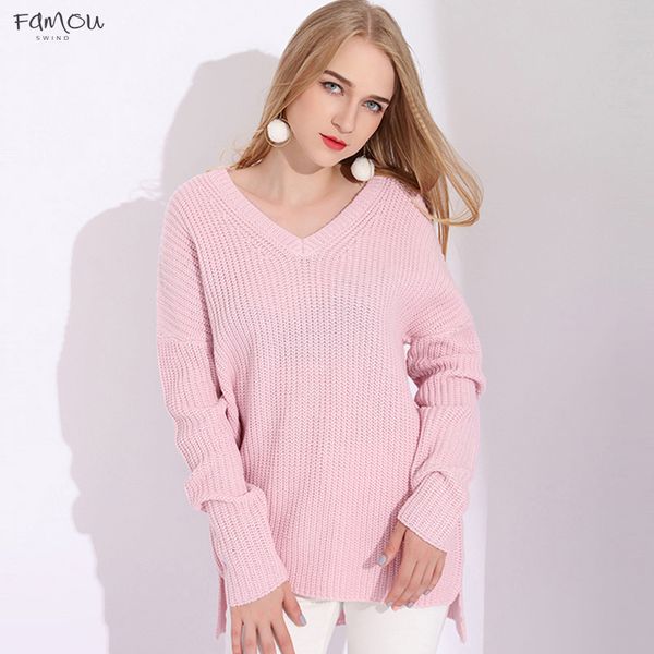 

Warm Winter V Neck Sweater Knit Women Pullover Knitted Jumpers Pink Sweaters For Women Sweaters Pullovers Womens Sweater