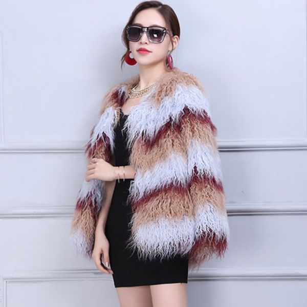 

women fashion gradient color faux fur coat n74, Black