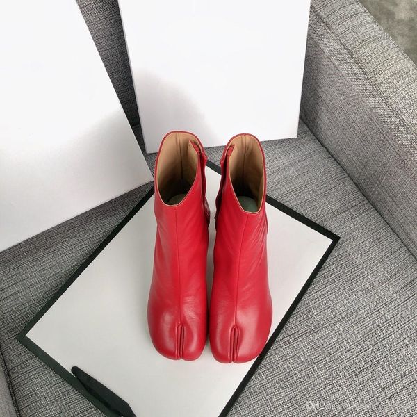 

высокие верхнее качество 2019 ботинки новых разделенного пальца ноги сапоги из натуральной кожи высокой пятки женщины обуви мода уличного ст, Black