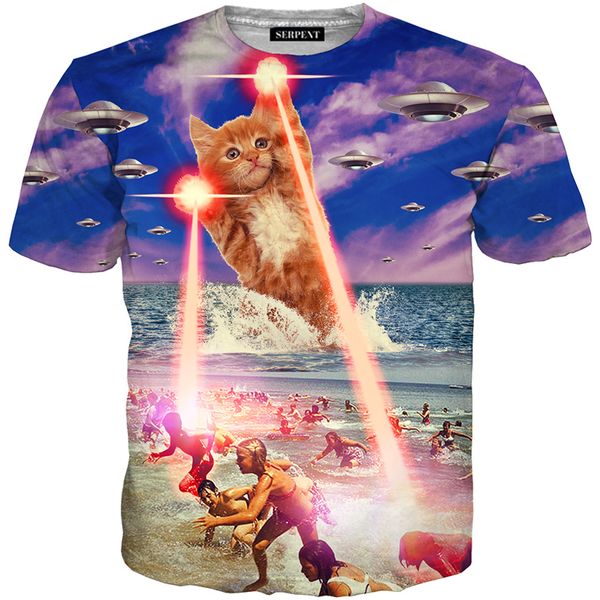 

новая мода женщины / мужчины террор cat нло короткие рукава смешные 3d печати футболки летняя повседневная одежда top тройники k48, White;black