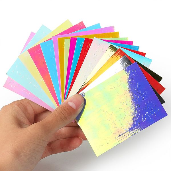 

16pcs holographic butterfly stars nail stickers 3d thin laser stripe sticker butterfly nail art transfer sticker decal decor set, Black